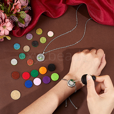 1Pc Stainless Steel Hollow Flat Round with Tree of Life Diffuser Locket Pendant Necklaces & 1Pc Slider Bracelets Sets SJEW-PH0001-27-1