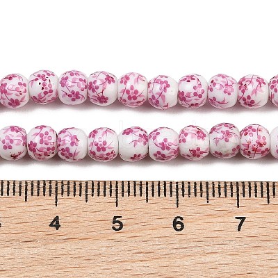 Handmade Flower Printed Porcelain Ceramic Beads Strands PORC-M005-6mm-03-1