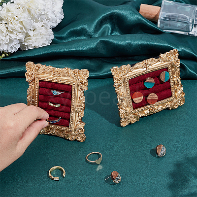 2 Bags 2 Styles Gold Photo Frame Resin Finger Ring Organizer Holder with Velvet Mat ODIS-WR0001-16-1