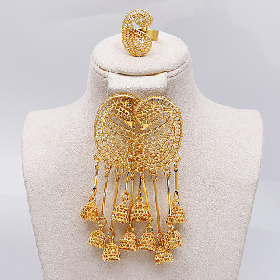 Hollow Flower Alloy Stud Dangle Earrings & Cuff Rings Sets for Women FS-WG1AAB0-01-1