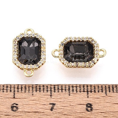 Brass Micro Pave Clear Cubic Zirconia and Glass Connector Charms X-KK-N287-28G-1
