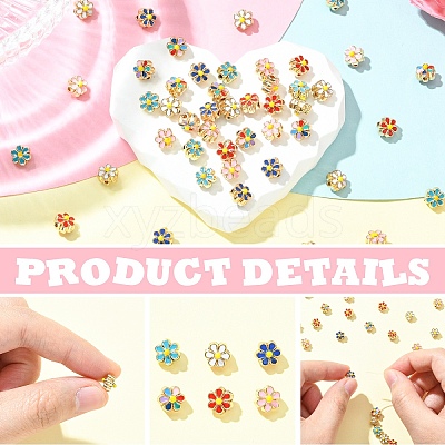 30Pcs 6 Colors Light Gold Tone Alloy Enamel Beads ENAM-YW0008-31-1
