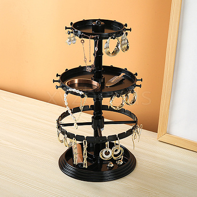 3-Tier Rotatable Round Acrylic Jewelry Display Tower with Tray PAAG-PW0011-04C-1