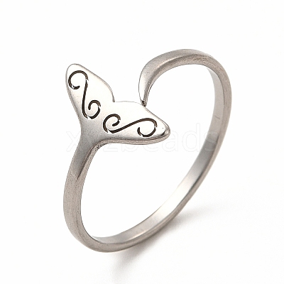 201 Stainless Steel Whale Tail Open Cuff Ring for Women LS-RJEW-K239-01P-1-1