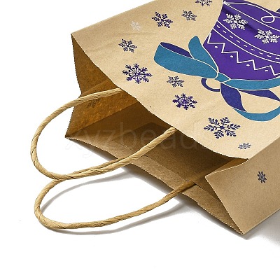 Christmas Theme Blue Printed Kraft Paper Tote Bags with Handles ABAG-B006-04C-1