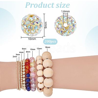 200Pcs Pave Disco Ball Beads RB-PH0001-50B-1