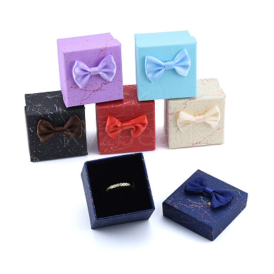 Ribbon Bow Cardboard Rings Jewelry Gift Boxes CBOX-N013-023-1