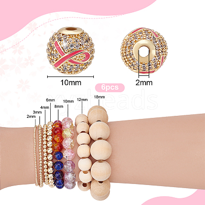 6Pcs Brass Micro Pave Cubic Zirconia Beads KK-PH0011-81-1