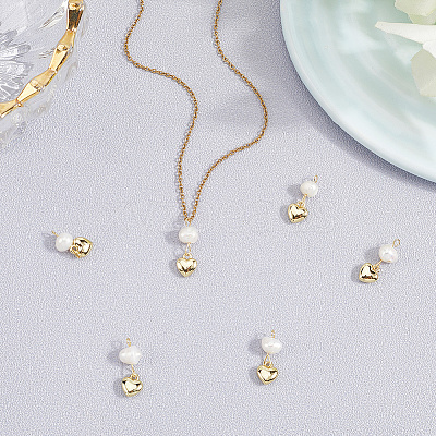 6Pcs Brass & Natural Pearl Heart Pendants KK-BBC0019-31-1