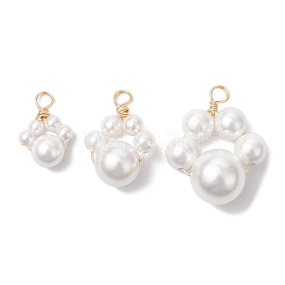 3Pcs 3 Sizes Copper Wire Wrapped Shell Pearl Beaded Pendants PALLOY-JF02984-1