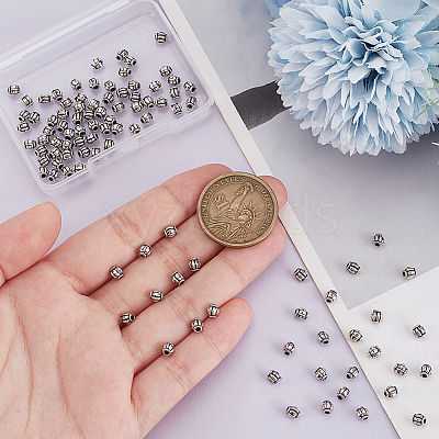 100Pcs Barrel Tibetan Style Alloy Spacer Beads TIBEB-LP0001-04-1