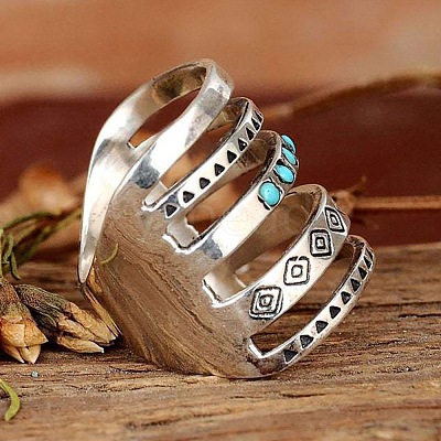 Alloy with Synthetic Turquoise Finger Rings FS-WG0500F-04-1