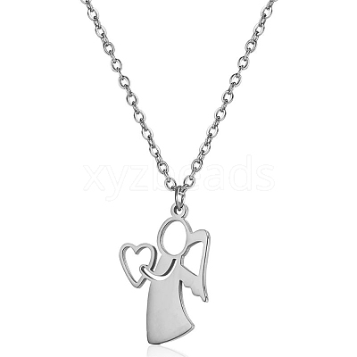 304 Stainless Steel Mother Child Silhouette Mama Pendant Necklaces for Women WI4645-2-1