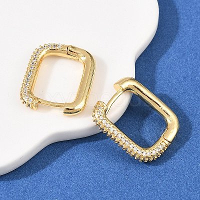 Rectangle Brass Clear Cubic Zirconia Stud Earrings EJEW-A156-12B-G-1