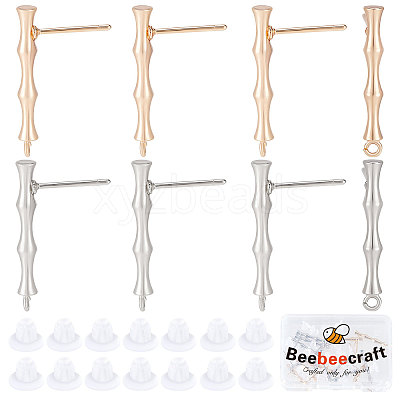 20Pcs Brass Bamboo Shape Stud Earring Findings KK-BBC0004-91-1
