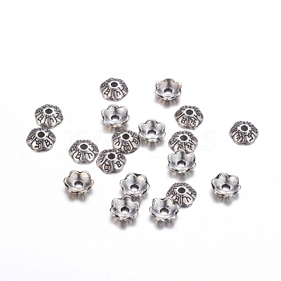 6-Petal Tibetan Style Alloy Flower Bead Caps LS-TIBE-S220-AS-01-RS-1