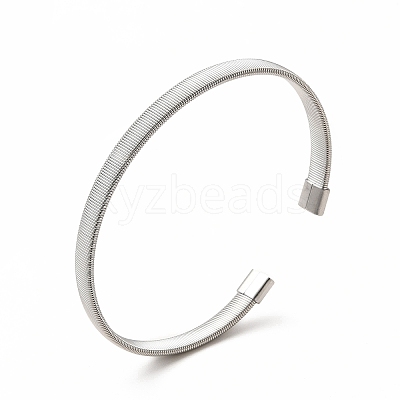 Non-Tarnish 304 Stainless Steel Flat Snake Chains Shape Open Cuff Bangle for Women BJEW-C033-03P-1
