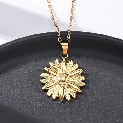 304 Stainless Steel Flower Pendant Necklaces NJEW-H059-30B-G-1