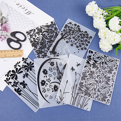 6Pcs 6 Styles Plastic Embossing Folders DIY-SP0005-35-1