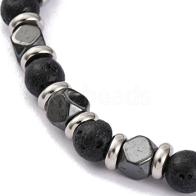 Natural Lava Rock & Magnetic Synthetic Hematite Round Beaded Bracelet X-BJEW-P339-02P-08-1