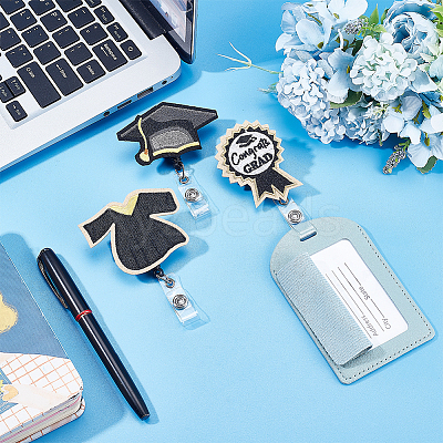3Pcs 3 Style Graduation Theme Felt Plastic Retractable Badge Reel JEWB-UN0001-02-1