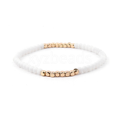 Gold-tone Miyuki Elastic Crystal Beaded Bracelet with Acrylic Tube Beads ST9349097-1