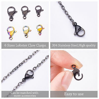 60Pcs 6 Sizes PVD Vacuum Plating 304 Stainless Steel Lobster Claw Clasps STAS-PH0001-43-1