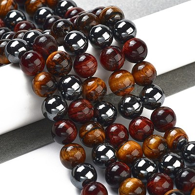 Natural Tiger Iron & Synthetic Hematite Beads Strands G-H1581-10mm-1