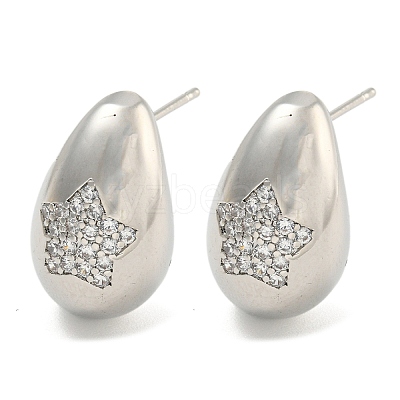 Rack Plating Brass Micro Pave Clear Cubic Zirconia Stud Earring EJEW-C102-29A-P-1