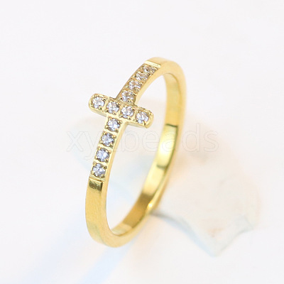 Cross Stainless Steel Micro Pave Clear Cubic Zirconia Finger Rings for Women FS-WG88B59-06-1