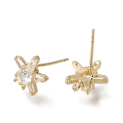 Brass Pave Cubic Zirconia Stud Earring Findings CU-CBAE189-04G-1
