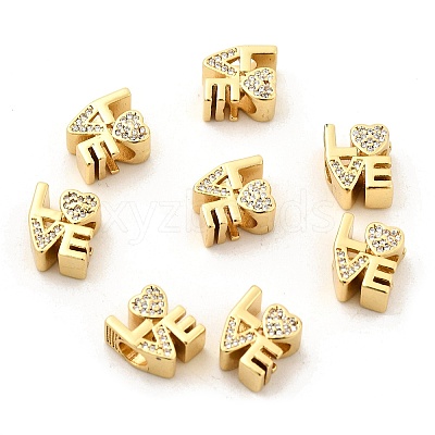Brass Micro Pave Clear Cubic Zirconia European Beads KK-P344-03G-1