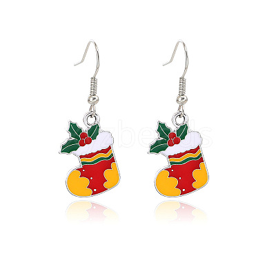 Christmas Theme Alloy Enamel Dangle Earrings FS-WGBB05F-07-1