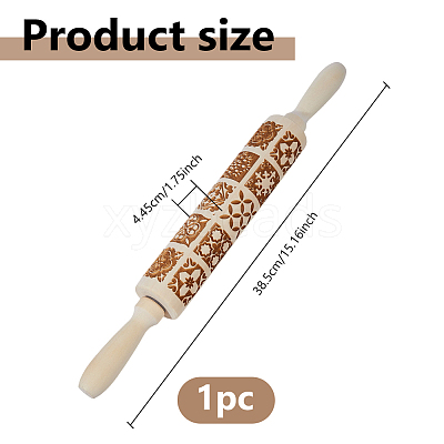Wood Decorative Flower Pattern Rolling Pin AJEW-WH0596-430A-1