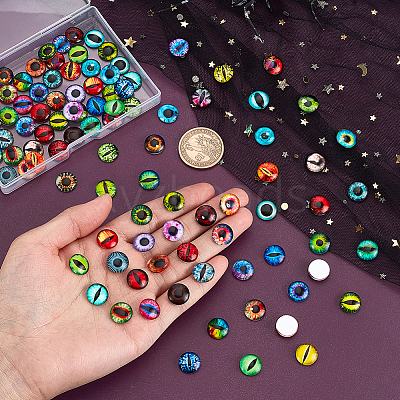 100 Pcs Half Round/Dome Dragon Eye Printed Glass Cabochons GLAA-GA0002-28-1