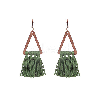 Wood and Cotton Dangle Earrings WG53E25-03-1