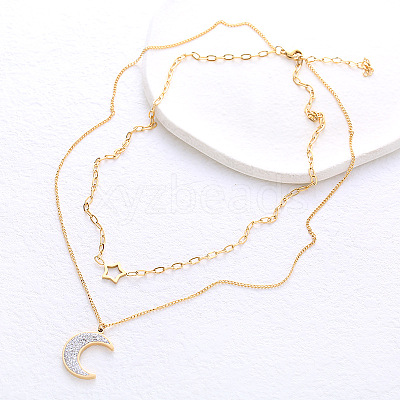 Stainless Steel Star Moon Pendant Double Layer Necklaces for Women MW8125-2-1