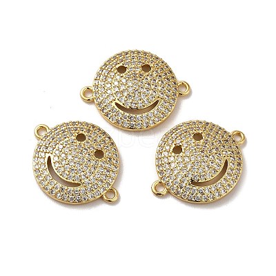 Eco-Friendly Rack Plating Brass Micro Pave Clear Cubic Zirconia Connector Charms KK-F853-31G-1