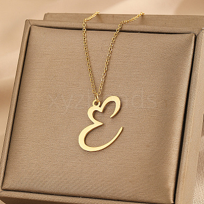 304 Stainless Steel Heart Initial Pendant Necklaces for Women Men FS-WG51A4F-23-1