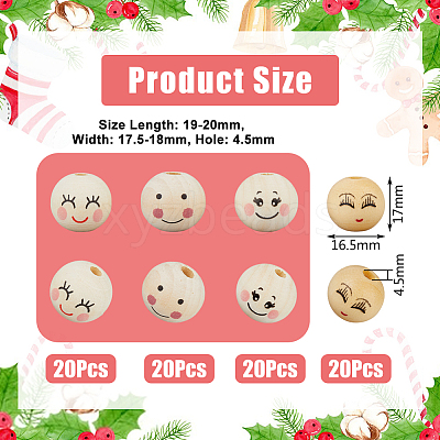 80Pcs 4 Styles Printed Wood European Beads WOOD-DC0001-13-1