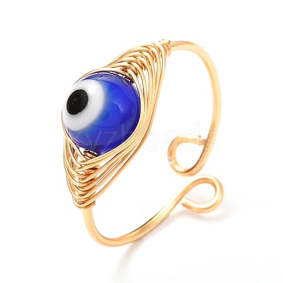 Copper Wire Wrapped Handmade Lampwork Adjustable Rings for Women or Men RJEW-JR00389-1