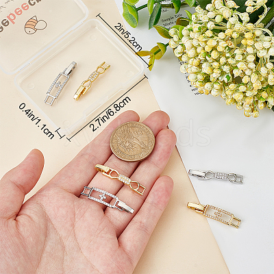 8Pcs 4 Styles Rack Plating Brass Clear Cubic Zirconia Watch Band Clasps ZIRC-BBC0002-02-1