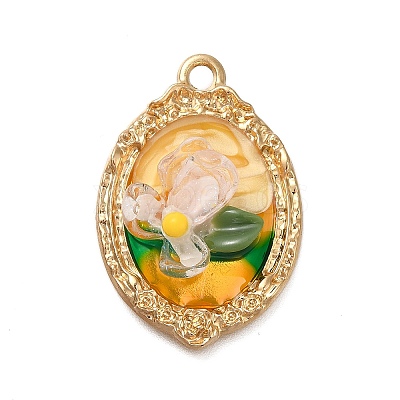 Rack Plating Alloy Enamel Pendants ENAM-S021-07G-B-1