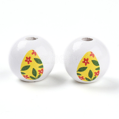 Easter Theme Printed Wood Beads WOOD-T032-22O-1
