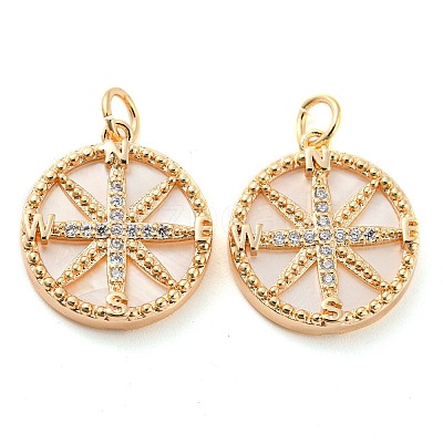 Brass Micro Pave Clear Cubic Zirconia Flat Round Pendants KK-Q806-03G-1