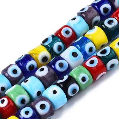 Handmade Evil Eye Lampwork Beads Strands LAMP-WH0006-05I-1