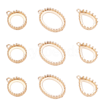 12Pcs 3 Styles Brass Open Back Bezel Pendant Cabochon Settings KK-FH0003-42-1