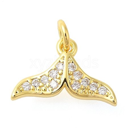 Whale Tail Rack Plating Brass Micro Pave Cubic Zirconia Pendants Charms KK-S396-19-1