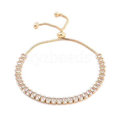 Brass Pave Clear Cubic Zirconia Horse Eye Box Chain Slider Bracelets BJEW-B094-06B-G-1