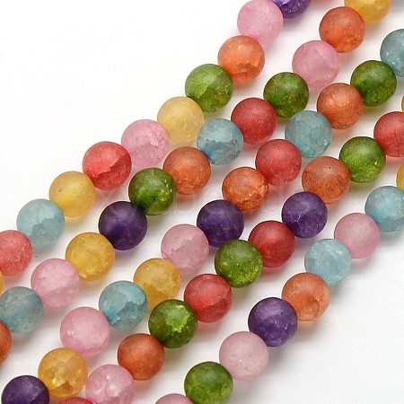 Frosted Synthetic Crackle Quartz Round Beads Strands G-L155-6mm-04-1